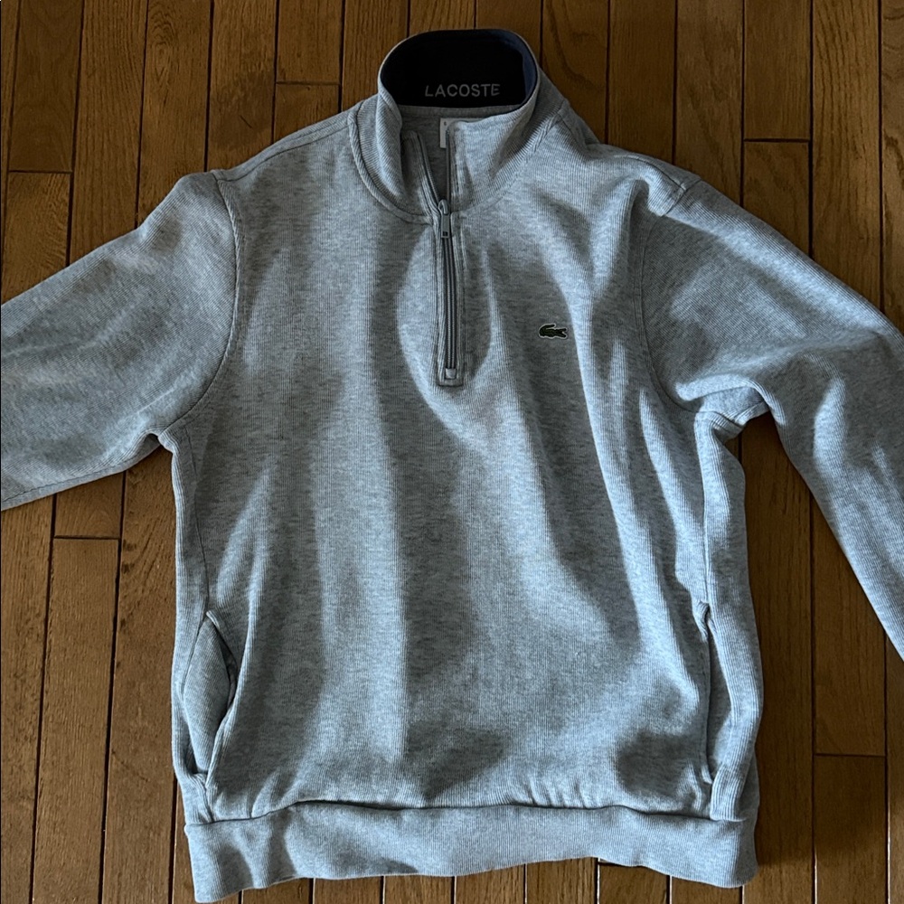 Lacoste Men's Light Gray Quarter Zip-Up Pullover Sweater - Size 6 (“large”) - Picture 2 of 6